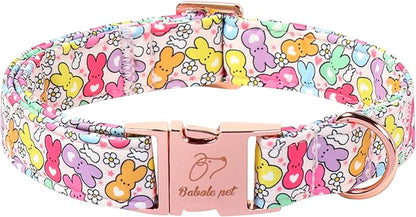 Easter Dog Collar, Colorful Bunny Easter Collars for Small Dogs, Cute Spring Boy Girl Dog Collars, Adjustable Heavy Duty Holiday Pet Collar with Metal Buckle S