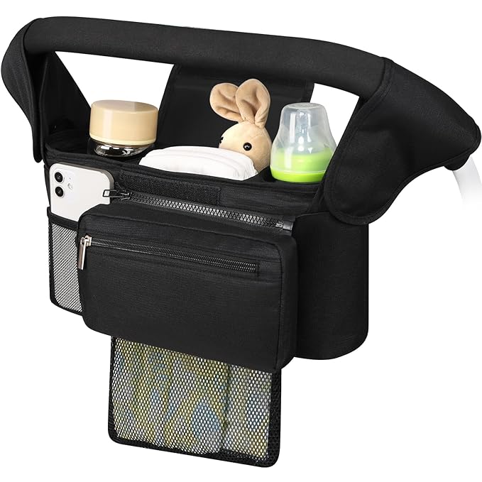 Accmor Universal Stroller Organizer with Insulated Cup Holder Detachable Phone Bag and Shoulder Strap,Stroller Bag Caddy Organizer Fits for Uppababy, Baby Jogger, Britax Strollers