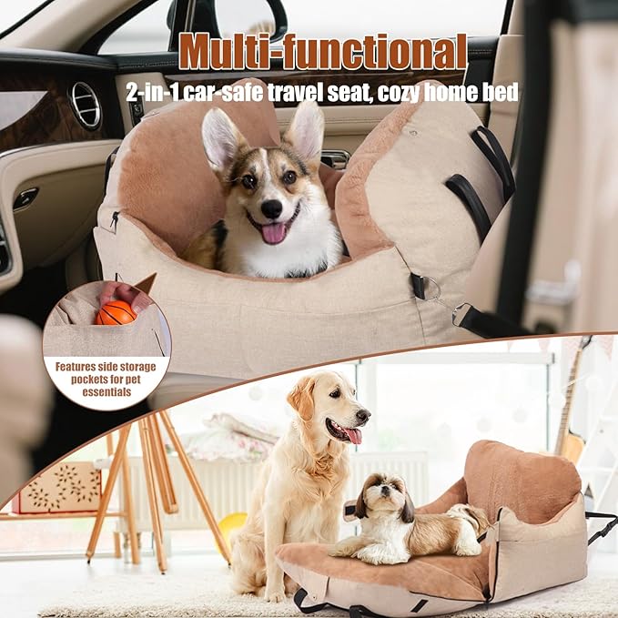 2 in 1 Secure Dog Cat Booster Seat Belt for Car Medium Small Dogs Pelsbarn Bed Safety Beds Cats Carriers Pet Carrier Washable Cover for Back Carseat Puppy Travel Bag Seats Accessories