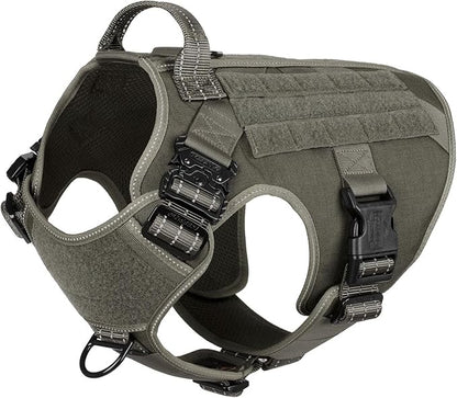 ICEFANG Tactical Dog Harness, Large Size,2X Metal Buckle,Working Dog MOLLE Vest with Handle,No Pulling Front Leash Clip,Hook and Loop Panel (Green,L (Pack of 1))