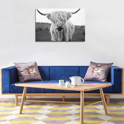 XXMWallArt FC3669 Highland Cow Canvas Art - Black and White Animal Wall Art for Living Room, Bedroom, Office Decor