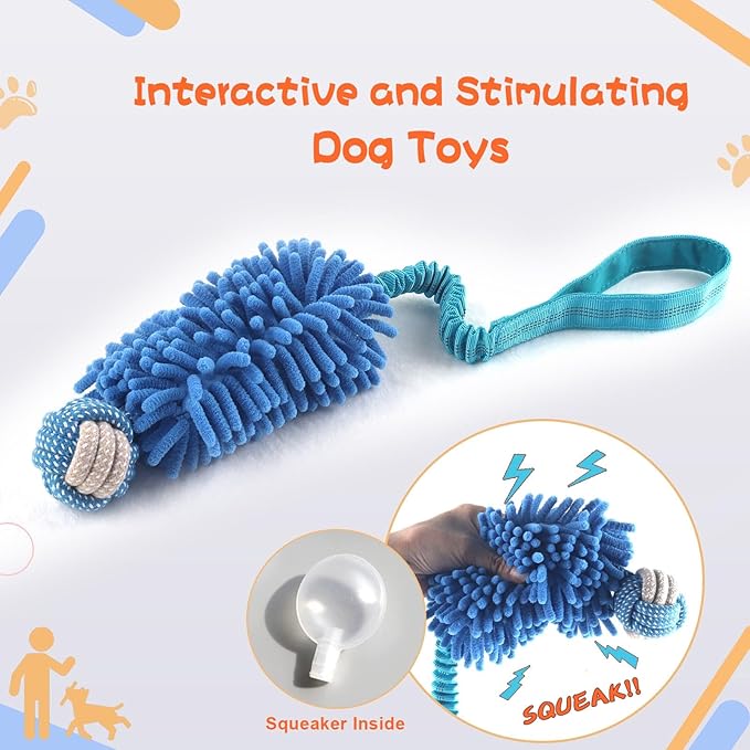 Puppy Toys Squeak Plush With Ropes Knots for Fun and Teeth Cleaning, Tug of War, Chew Toys for Training Small, Large Dogs (Blue, Dog Bite Ball Toy)