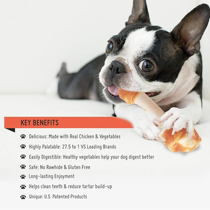Chicken Dog Chew Bones Medium, Rawhide Free, Grain Free, Made with Real Chicken & Wholesome Vegetables, Knotted Bones Medium 5pcs/Pack