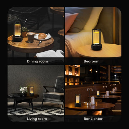 Portable Metal Table Lamp for Indoor/Outdoor ,Rechargeable Cordless LED Lamp, 3-Colour Infinitely Dimming Battery Powered Small Desk Lamp, Restaurant/Bedroom/Bar/Coffee/Camping Light (Black Set of 2)