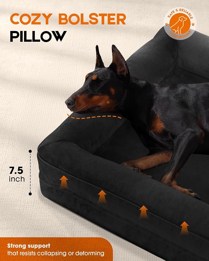 Upvilla Orthopedic Dog Bed XL, Four-Sided Dog Sofa, Washable Cover, Black | Removable Waterproof Dog Bed Cover, Egg-Crate Orthopedic Foam, Built-In Carry Handle, Indoor Large Pet Beds, Cat Beds