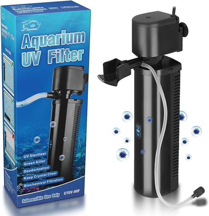 Aquarium Filter for 40-150 Gallon Tank, U-V Fish Tank Green Clean Machine Submersible Powerful Pump Canister Filter 400GPH for Pond Turtle Tank Saltwater Freshwater Crystal Clear Green Killing