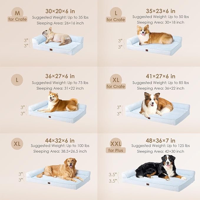 EHEYCIGA Orthopedic Dog Bed, Medium Memory Foam Dog Bed, Washblue | Small Dog Sofa with Washable Removable Cover, Waterproof Pet Couch for Crate with Nonskid Bottom, 35x22x6