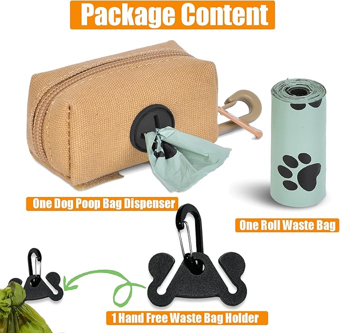 Dog Waste Bag Dispenser Pet Poop Bag Dispenser for Leash Accessory dog Poop Bag Holders Fits Dog Leash Include Hand Free Holder, Khaki, No-KaqiXB