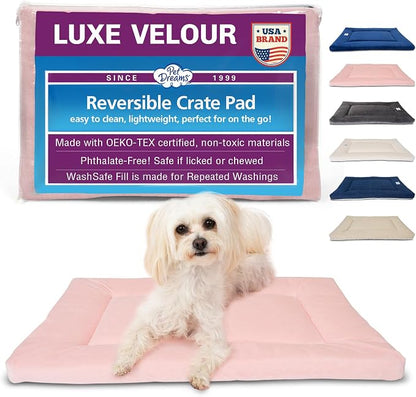 Pet Dreams Dog Crate Pad - Washable Kennel Mat, Crate Pads for Dog Cages, Non-Toxic, Flat Indoor Cat Bed, Fits iCrate 18, 24, 30, 36, 42, 48 Inches (Pink, Small, 24")