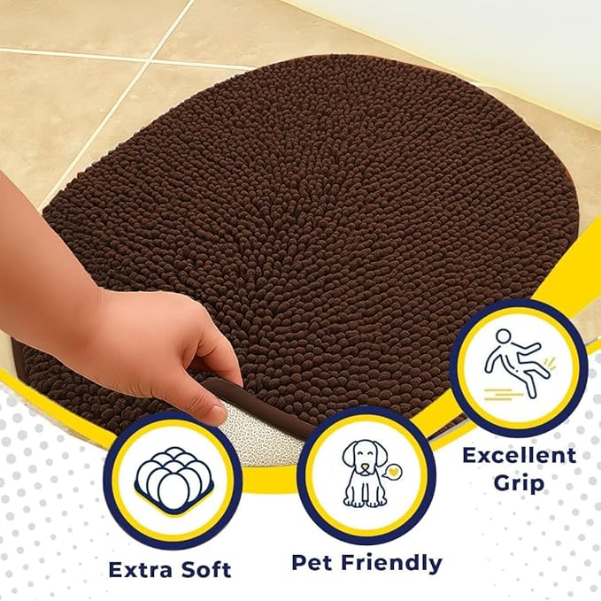 Muddy Mat® Shown on TV – Super Absorbent Microfiber Dog Door Mat for Muddy Paws, Non-Slip Washable Pet Rug, Quick Dry Chenille Entryway Carpet,Machine Washable Indoor Outdoor Mat, Brown Oval 6ft x 9ft