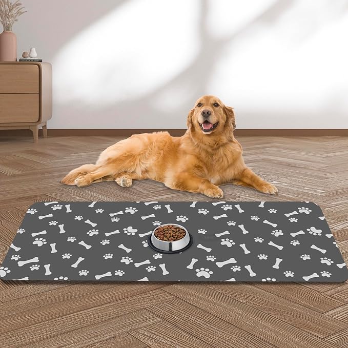 Dog Food Mat, Extra Large 39.4"x31.5" Absorbent Dog Mat for Food and Water, Non Skid Cat Bowl Mat, No Stains Quick Dry for Pet Water Dispenser Pet Supplies for Messy Drinkers