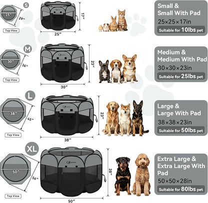 Siedihit Dark Grey Dog Cat Playpen, Puppy Pet Playpen, Small Dogs Tent | Crates Cage Indoor/Outdoor, Portable Pop Up Dog Kennel Playpen with Carrying Case for Dogs/Cats/Rabbits
