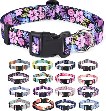 Dog Collar with Bohemia Floral Tribal Geometric Patterns - Soft Ethnic Style Collar Adjustable for Small Medium Large Dogs(Floral Pink,S)