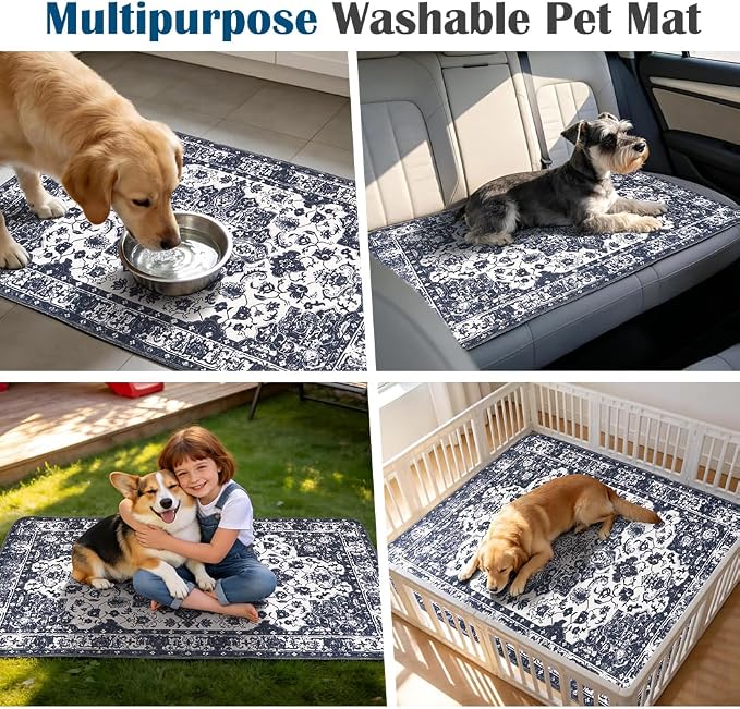 Washable Pee Pads for Dogs, 2 Pack Reusable Puppy Training Pads 48"x48" Super Absorbent Waterproof Dog Training Pads, Non-Slip Potty Pads, Whelping Pads Litter Mat Navy Blue