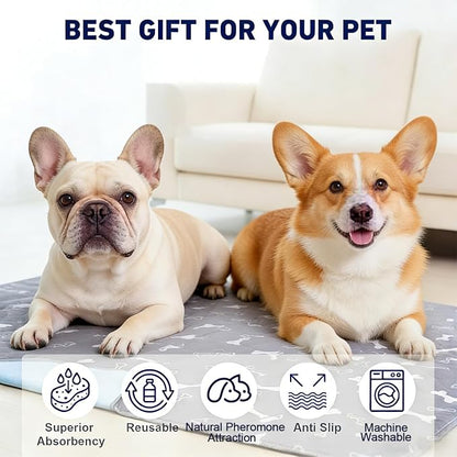 Puppy Pads with Pheromones, Washable Pee Pads for Dogs Potty Training, Reusable Dog Mat with Pet Hair Removal Gloves for Playpen, Crate, Whelping Box (Gray,L)