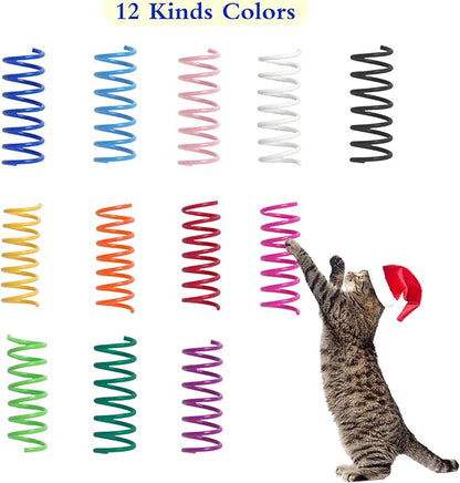 12PCS 12Colors Cat Spring Toys for Indoor Cats, Interactive Coil Springs for Self Play, Durable Heavy Plastic Cat Spiral Spring, Hunting, Biting, Swatting Creative Kitten Toy.