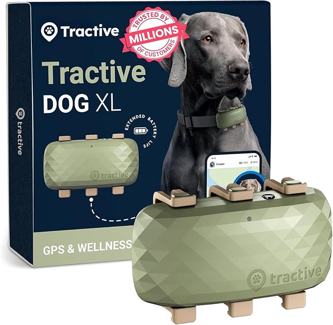Tractive XL Smart Dog GPS Tracker | Live Pet Tracker with Virtual Fence | Vital Signs Monitoring of Heart & Respiratory Rate | Up to 1-Month Battery Life | Dog Collar Attachment (Green)