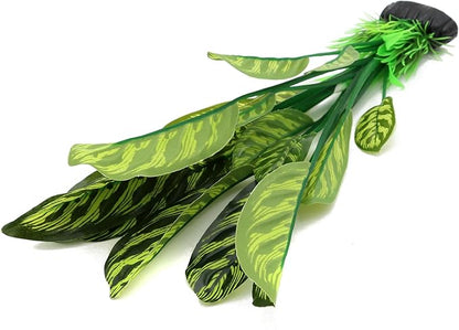 ALEGI Silk Aquarium Plants, 12 Inch Artificial Silk Plants Decorations for Fish Tank,Aquarium Décor Plastic Plants (Green with Stripes, 2 Pack)