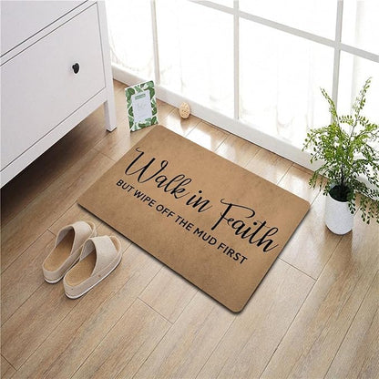 Funny Welcome Doormat (23.7 in X 15.6 in) Anti-Slip Rubber Back Entrance Way Indoor Front Porch Decor Rugs House Warming Gift (Walk in Faith Christian Welcome Mat Wipe Off Mud First)