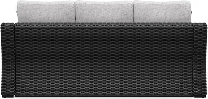 Signature Design by Ashley Beachcroft Casual Nuvella Weather Resistant Fabric Outdoor/Indoor Sofa with Cushion and 2 Toss Pillows, Black & Light Gray