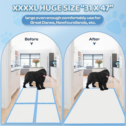 Boscute 4XL Thicken 6 Layers Ultra Absorbent Dog Pee Pads, 31”X47”Leak-Proof Odor-Control Quick Dry Puppy Training Pads Quick Dry Pee Pads for Dogs Cats Pets 150Counts