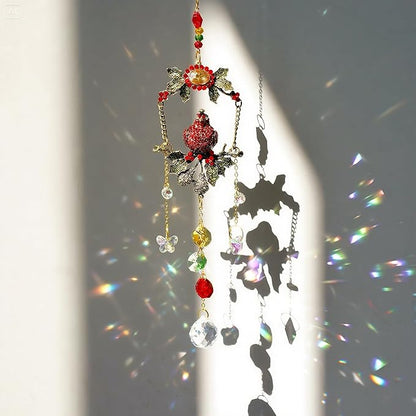 H&D HYALINE & DORA Cardinal on A Branch Suncatchers for Windows 17.5 Inch Crystal Sun Catcher with Metal Chain and Hooks Christmas Birthday Gift for Bird Lovers Women