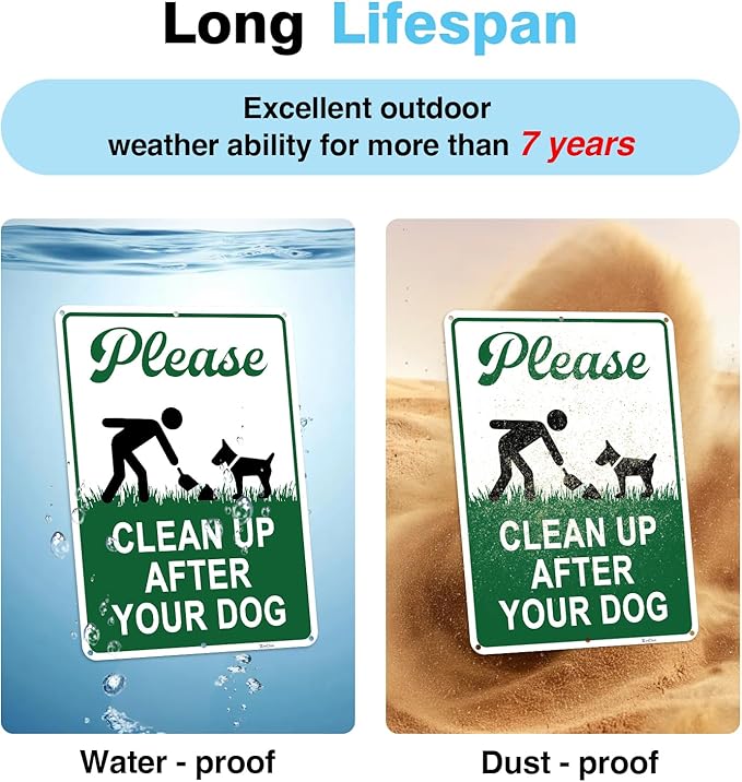 Clean Up After Your Dog Signs, 10x7in Optional Accessory Bundle, Please Pick Up Your Dog Poop, no poop signs for yard Keep Off Grass,4pc,zinclue