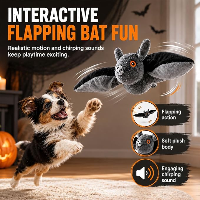 Flying Bat Dog Toy, Flapping Wings Interactive Pet Teaser (1PC) | USB Rechargeable | Chirping Sounds | Hanging & Ground Play | Realistic Flight Motion | Cat & Dog Exercise