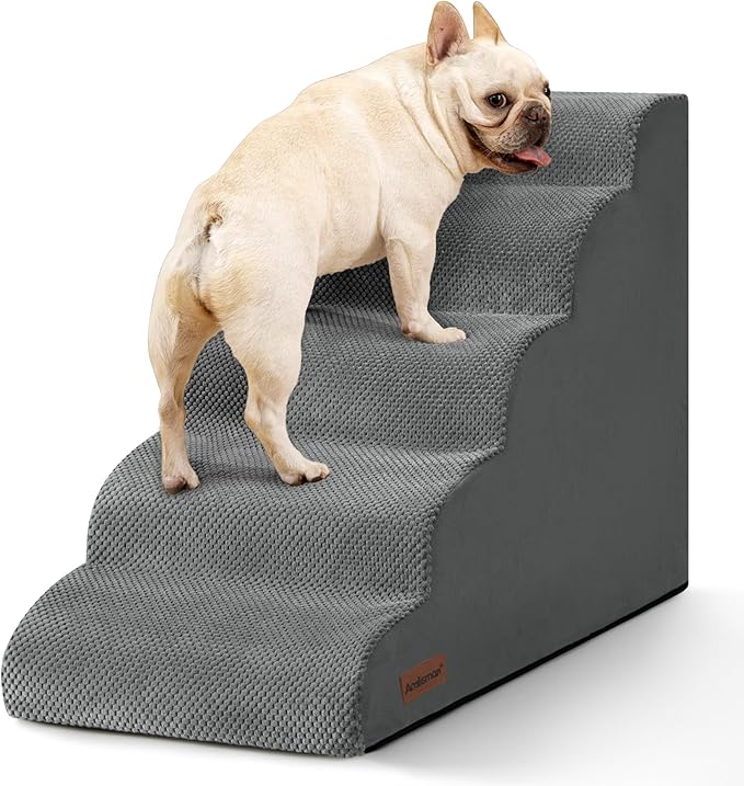 Dog Stairs for High Bed,5 Step Dog Ramp for Small and Medium Dogs,Pet Stairs with Non-Slip Bottom for Puppy, Older Cat,Indoor Pet Steps,Comfort,Durable,22.4" H,Grey