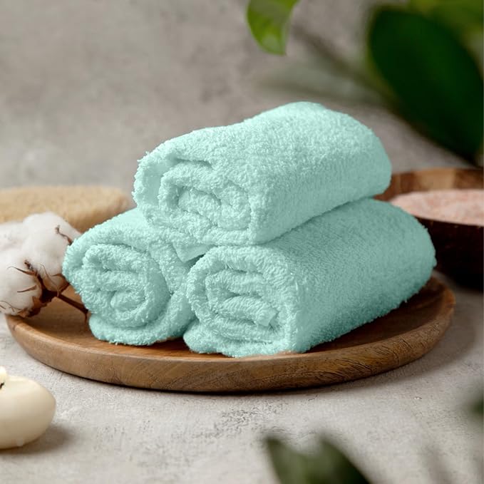 Towel and Linen Mart 100% Cotton - 12 Pack Wash Cloth Set - Flannel Face Cloths, Highly Absorbent and Soft Feel Fingertip Towels (Turquoise, Pack of 12)