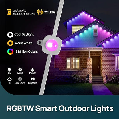 Linkind Permanent Outdoor Lights,100ft with 72 Triple-LED,AI Lighting,Smart RGBTW for Christmas Lights Outdoor,Christmas Decorations, IP67 Waterproof, Works with Alexa,Google Assistant