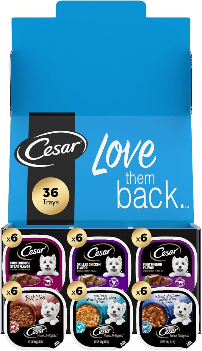 Cesar Wet Dog Food Home Delights & Classic Loaf in Sauce, Variety Pack, 3.5 oz. (36 Count, Pack of 1)