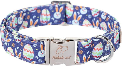Easter Dog Collar, Cute Easter Bunny Eggs Pet Collar with Metal Buckel, Durable Adjustable Holiday Dog Collars for Small Medium Large Dogs XL