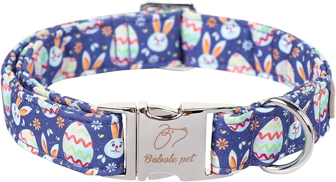 Easter Dog Collar, Cute Easter Bunny Eggs Pet Collar with Metal Buckel, Durable Adjustable Holiday Dog Collars for Small Medium Large Dogs S