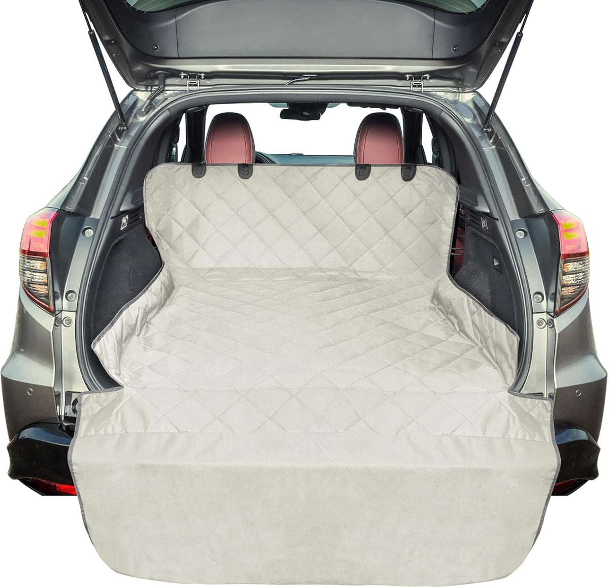 F-color SUV Cargo Liner for Dogs, Water Resistant Pet Cargo Cover Dog Seat Cover Mat for SUVs Sedans Vans with Bumper Flap Protector, Non-Slip, Large Size Universal Fit, Beige