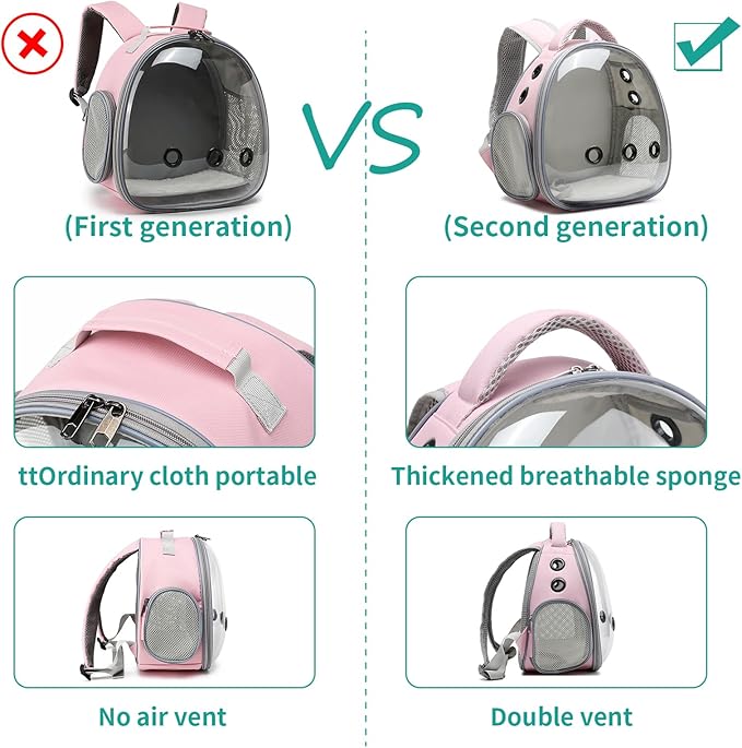 Portable Travel pet Backpack Carrier Hamster Bag Guinea Pig Bird Small Dog cat Turtle Carrier Rabbit Cage Squirrel Bearded Dragon Breathable Hangbag (Pink)