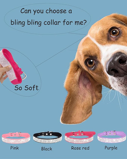 Bling Dog Collar for Small Medium Large Dogs, Rhinestone Dog Collars for Girl and boy Dog, Diamond Puppy Collars, Adjustable Leather Suede SOFE Cat Collar (S(10.6"-13"/27CM-33CM), Black1)