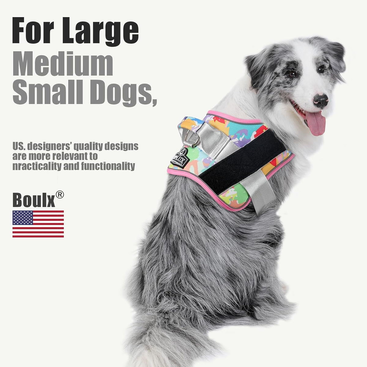 Bolux Dog Harness, No-Pull Reflective Dog Vest, Breathable Adjustable Pet Harness with Handle for Outdoor Walking - No More Pulling, Tugging or Choking (Large (Pack of 1), OilPainting)
