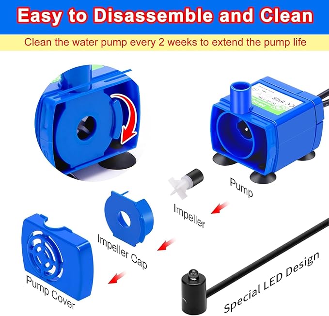 Cat Water Fountain Pump, Pet Water Fountain Pump Compatible Motor, DR-DC160 for Cat Drinking Fountain Cat Water Dispenser Replacement (With LED&Adapter&Brush)