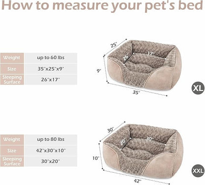 XX-Large Dog Bed for Large, Medium, Small Dogs - Rectangle, Washable, Orthopedic, Soft, Calming, Durable Pet Cuddler with Anti-Slip Bottom - XXL (42"x30"x10")