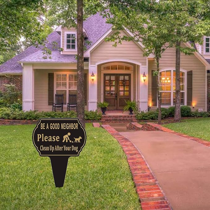 Clean Up after Your Dog Sign,13.6"x9.6" 2 Pack No Pooping Dog Sign for Yard with Integrated stake Double Side No Poop for Lawn Aluminum Metal for Outdoor Use