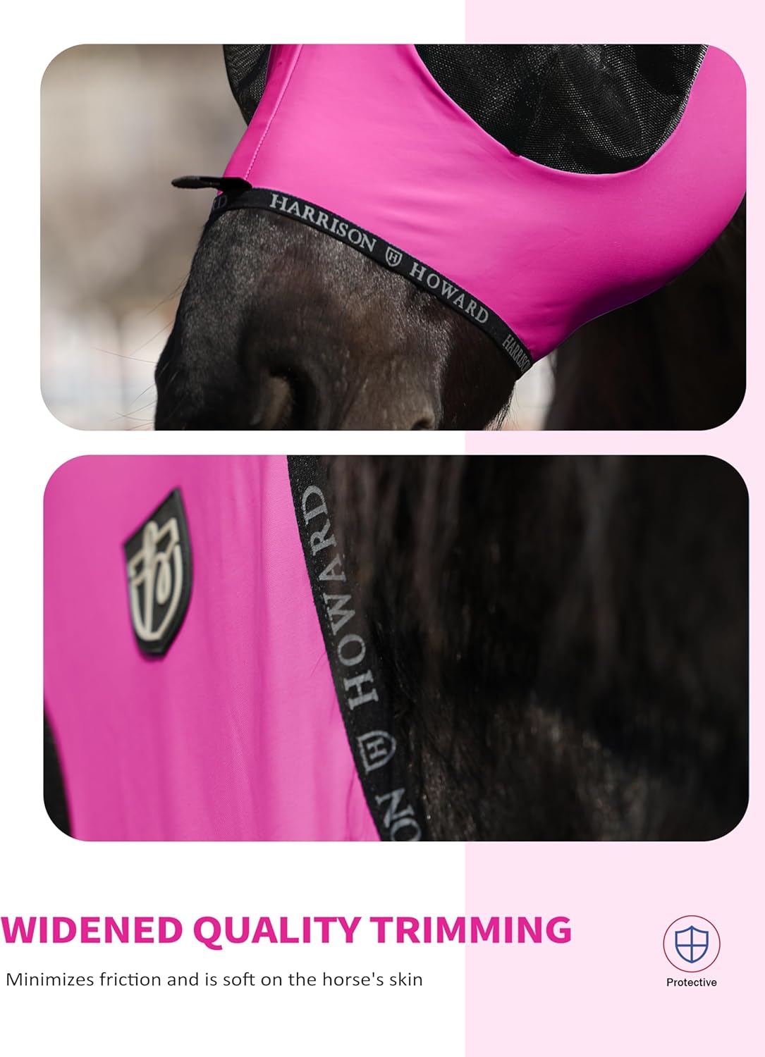 Harrison Howard Horse Fly Mask with Forelock Opening Stretch Breathable and Comfortable for Horses UV -Protection Fuchsia L