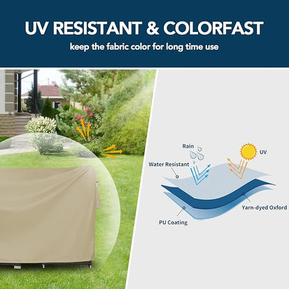 Easy-Going Rectangle Patio Furniture Cover Waterproof Outdoor Dining Table and Chair Cover Anti-UV Outside Sectional Sofa Set Covers (111"L x 74"W x 28"H, Camel)
