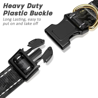 Reflective Dog Collar for Small Dogs Cats, Cute Camouflage Adjustable Heavy-Duty Nylon Puppy Collar for Boy and Girl Female, Soft Pet Accessories with Quick Release Buckle, Black