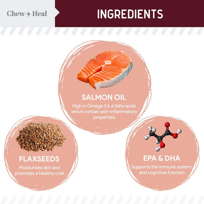 Salmon Oil for Dogs - Soft Chew Omega Treats for Skin and Coat - Fish Oil Blend of Essential Fatty Acids, Omega 3 and 6, Vitamins, Antioxidants and Minerals - Made in USA (180 Chews, Lamb)