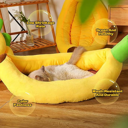 Banana Pet Bed for Small Dogs and Cats, Cozy Enclosed Calming Cave Bed with Removable Plush Cushion for Indoor Kittens Puppies Small Pets (Banana Bed, X-Large)