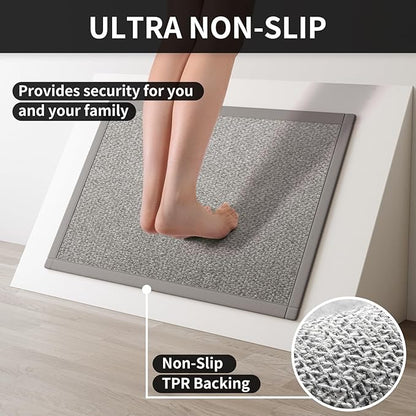 Kitchen Rugs Non Slip Washable, Super Absorbent Kitchen Mats for Floor, Rubber Backing Jute-Like Braid Kitchen Sink Mat Runner Rug Standing Mat, Easy to Clean, Gray 17"x47"