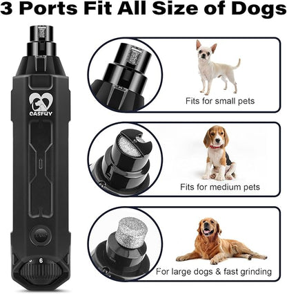 Casfuy 6-Speed Dog Nail Grinder - Newest Enhanced Pet Nail Grinder Super Quiet Electric Dog Nail Trimmer Rechargeable Painless Paws Grooming & Smoothing Tool for Large Medium Small Dogs (Grey)
