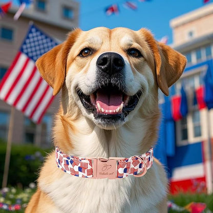 American Flag Dog Collar - 4th of July Dog Dog Collars for Giant Large Dogs, Adjustable Independence Day Metal Buckle Patriotic Dog Collar XL