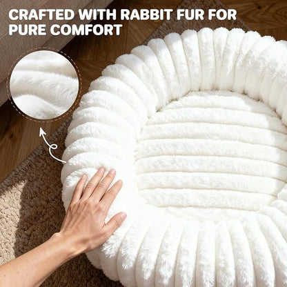 Donut Dog Bed for Small & Medium Dogs, Pet Bed with Non-Slip Bottom, Winter Comfort Dog Beds for Puppies, Washable & Portable Egg Tart Shape (M) Medium Dog Bed self Warming